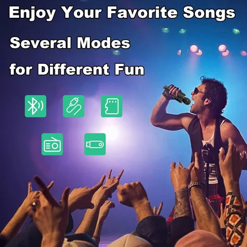 Vista 8 de Micrófono de karaoke inalámbrico Bluetooth Altavoz portátil de micrófono de mano 3 en 1 para todos los teléfonos inteligentes Regalos Negro