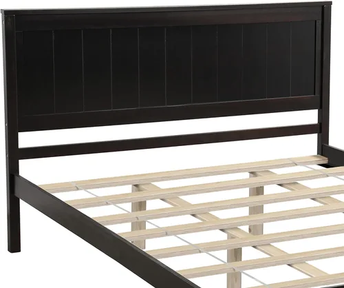 Vista 6 de Harper & Bright Designs Base de cama de madera tamaño Queen con cabecero y estribo, cama de plataforma tamaño Queen con soporte de listones