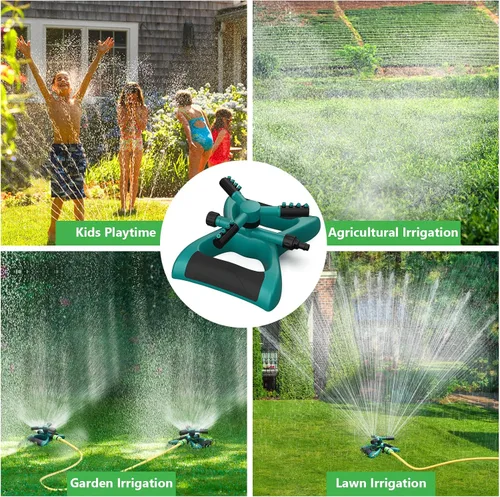 Vista 6 de Aspersores de agua para césped y jardín, manguera oscilante de gran área de cobertura, sistema de riego por aspersor giratorio de 360 grados (verde)