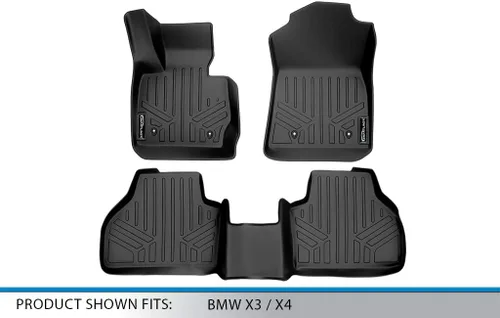 Vista 5 de SMARTLINER Juego de alfombrillas de piso de ajuste personalizado de 2 filas compatibles con BMW X3 28d 2015-2017