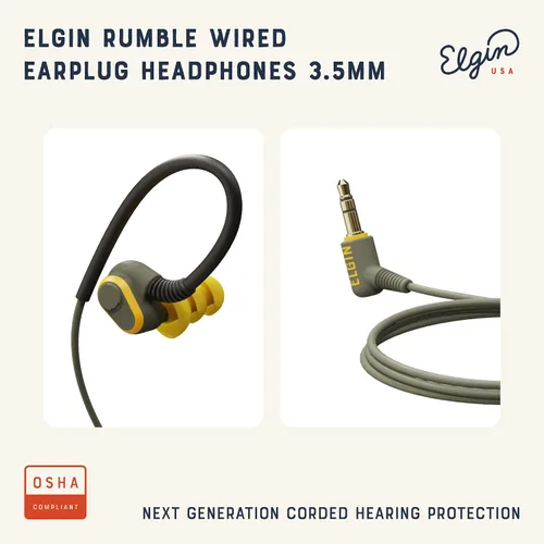 Vista 2 de Elgin Rumble - Auriculares con cable para protección auditiva con micrófono, audífonos internos, conector de 3.5mm, reducción de ruido de 27 dB