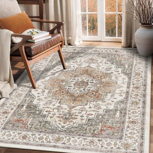 Vista 9 de Alfombra de pasillo vintage de 2 x 6 pies de pelo bajo Marrón beige