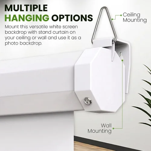 Vista 6 de Estilo más amplio: pantalla blanca KHOMO Gear de 84 x 84 pulgadas, telón de fondo extraíble extragrande, pantalla de proyector enrollable plegable