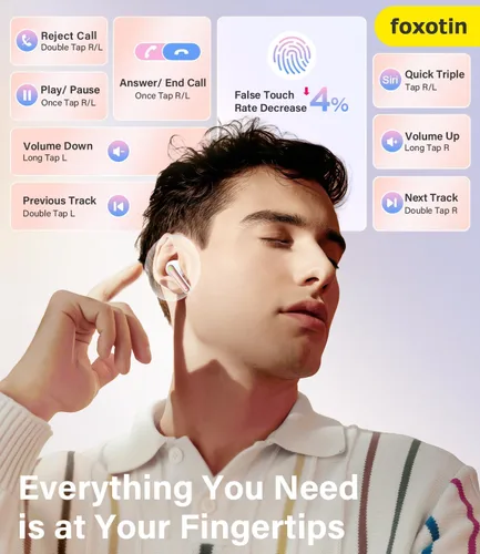 Vista 6 de Auriculares inalámbricos Ear Buds - Auriculares Bluetooth 5.3 (reproducción de 48 horas) Micrófono integrado con pantalla LED estuche de carga, IP7