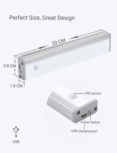 Vista 2 de Joyzy Luz automática de armario, luz LED inalámbrica para despensa, dos modos de iluminación con sensor de movimiento, iluminación de gabinete