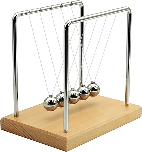 Vista 7 de Newton's Cradle - Pelotas oscilantes con péndulo de equilibrio con base de haya, juguete de ciencia y física, juguete para calmar la ansiedad Base