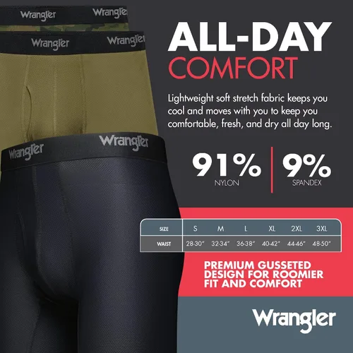 Vista 3 de Wrangler Calzoncillos tipo bóxer elásticos de malla de secado rápido para hombre, paquete de 6