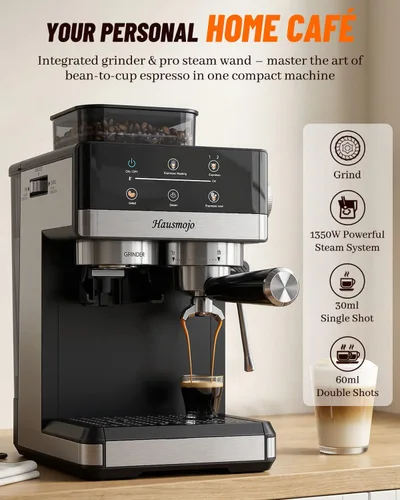 Vista 2 de Máquina de café expreso con molinillo y espumador de leche, 20 bar Features 20 grind settings, 61oz removable tank, 20-bar pump & steam frother