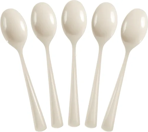 Vista 23 de Party Solids Cucharas de plástico negras, 100 piezas, cucharas negras, utensilios desechables, juego de cubiertos de plástico resistente