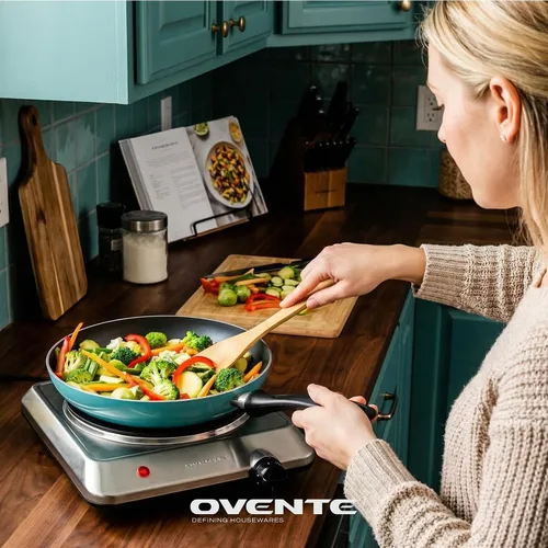 Vista 6 de OVENTE Quemador individual infrarrojo para encimera, placa eléctrica de 1000 W con placa de cocina de vidrio cerámico de 7.5 pulgadas, ajuste