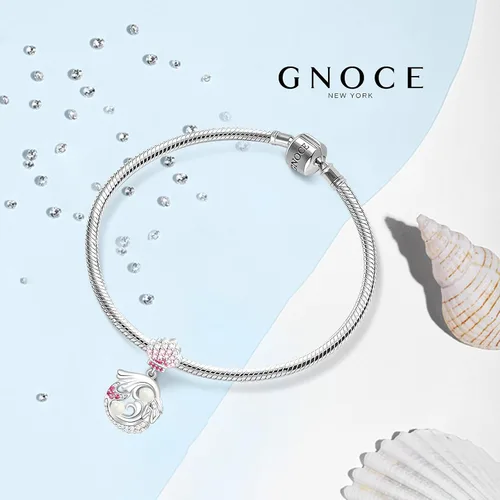 Vista 4 de GNOCE Dije de plata de ley 925 con diseño de sirena y perlas de oro rosa con circonitas cúbicas para pulseracollar, regalo para mujer (2 plata)
