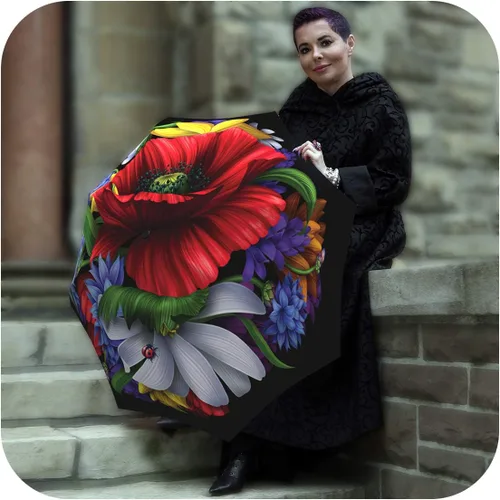Vista 6 de Paraguas de amapolas rojas para mujer Brand Fancy Brolly Auto Open Close Paraguas elegante floral de moda Paraguas compacto automático hermoso