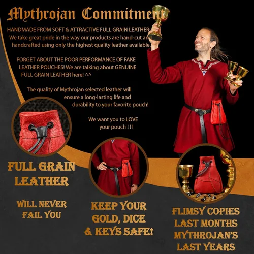 Vista 2 de Mythrojan Medieval Drawstring Bag, Ideal for SCA LARP Reenactment & Ren fair-Full Grain Leather