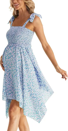Vista 5 de Vestido de maternidad floral sin mangas, cuello cuadrado, dobladillo irregular, vestido de baby shower
