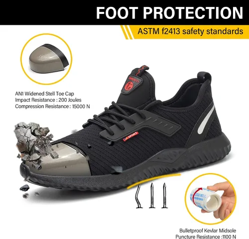 Vista 3 de ulogu Zapatos de punta de acero impermeables para hombre, ligeros, antideslizantes, cómodos, a prueba de pinchazos, zapatos de trabajo