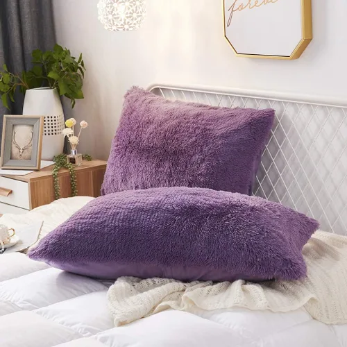 Vista 28 de Juego de 2 fundas de almohada estándar de piel sintética de terciopelo suave, fundas de almohada decorativas con cierre de cremallera