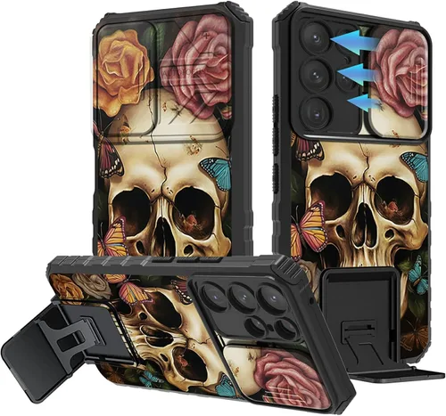 Vista 112 de Funda para Samsung Galaxy A13 5G/4G/A04S, Galaxy A13 5G con cubierta de cámara deslizante, funda de doble capa integrada con función atril