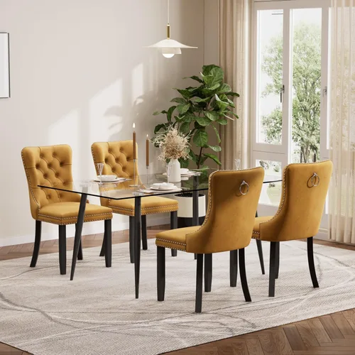 Vista 84 de Baysitone Juego de mesa de comedor de cristal de 51 pulgadas para 4, juego de 5 piezas de comedor moderno, mesa de cocina rectangular de vidrio