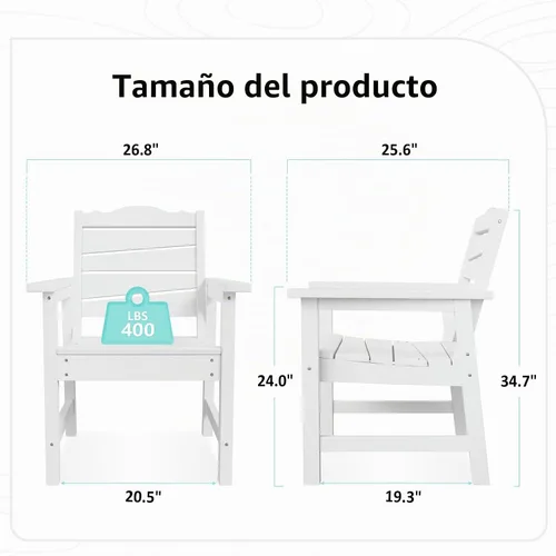 Vista 2 de Silla de patio resistente a la intemperie, sillas de patio al aire libre de madera de polietileno con asiento curvado ergonómico, sillas de comedor