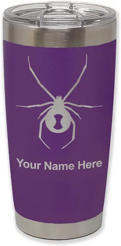 Vista 13 de LaserGram Vaso aislado al vacío de 20 onzas, araña viuda negra, grabado personalizado incluido (negro)