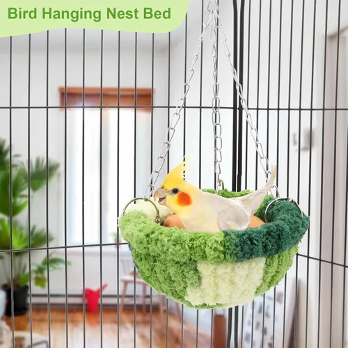 Vista 5 de Wontee Cama nido de pájaros, hamaca colgante para loros, jaula de pájaros, casa para periquitos, cacatúas, tortolitos, conures (verde)