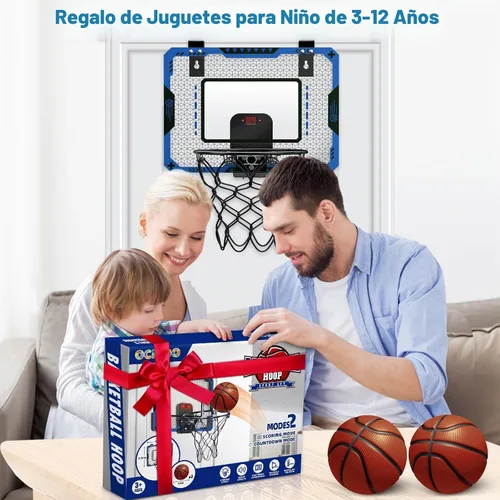Vista 7 de Aro de baloncesto interior para niños de 5 a 10 años, con marcador electrónico y 3 bolas, mini aro sobre la puerta para cumpleaños de niños