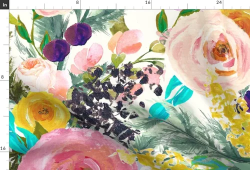 Vista 3 de Spoonflower Tela - Acuarela Floral Botánico Primavera Vivero Rosas Follaje A Gran Escala Impreso en Tela de Gasa Cuarto Grasa - Costura Ropa de Moda