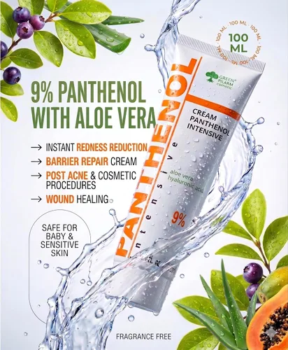 Vista 3 de Crema de pantenol al 9%, hidratante para el cuidado de la piel y el enrojecimiento para después del acné, láser, estiramiento facial y quemaduras