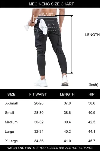 Vista 5 de MECH-ENG Pantalones deportivos para hombre Active Tack Jogger Fitness Pantalones ajustados con bolsillos con cremallera