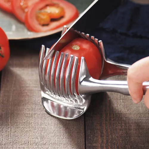 Vista 4 de Pinzas de frutas redondas multiusos de acero inoxidable para cebollas, aguacates, huevos y otras verduras