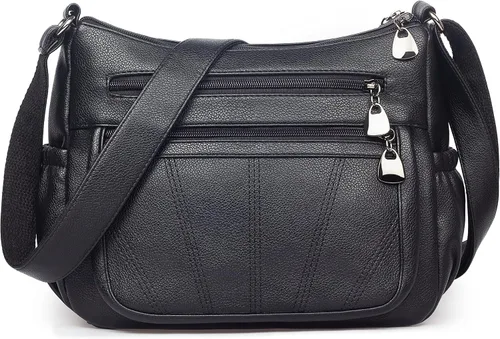 Vista 14 de Bolso cruzado para mujer, bolso de hombro suave de piel sintética, bolso mediano y espacioso, bolso de mano de moda con asa superior