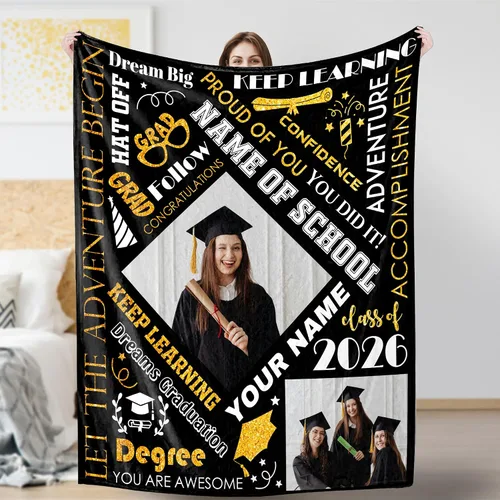 Vista 19 de Artsadd Mantas de graduación personalizadas con fotos, texto, mantas de graduación personalizadas de clase de 2026, manta de franela personalizada