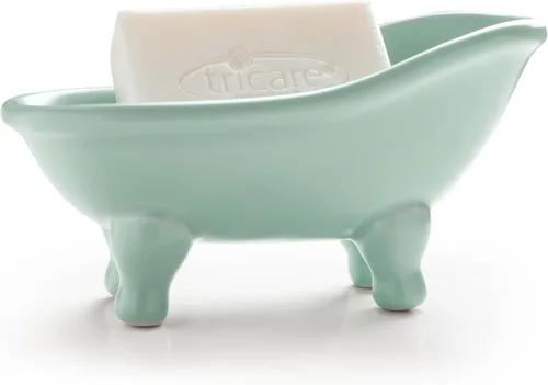 Vista 11 de 5.6" Jabonera de cerámica mini para bañera con decoración de garras para baño (Crème)