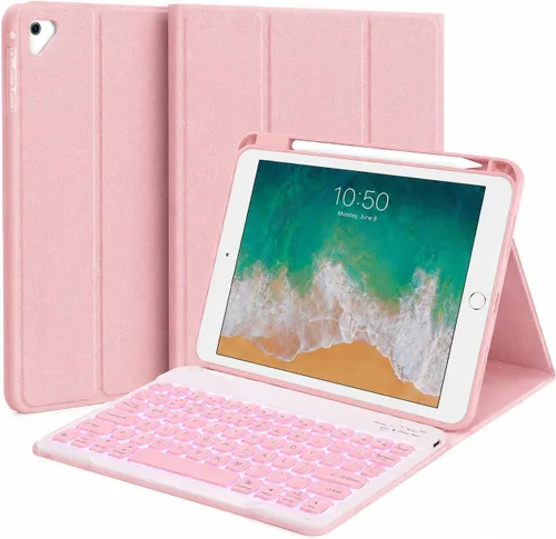 Vista 20 de Funda de teclado retroiluminada para iPad de 9.7 pulgadas 2018 (6ª generación) / iPad 2017 (5ª generación) / iPad Air 2/1, teclado inalámbrico Negro