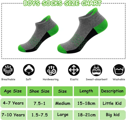 Vista 5 de HENGRUI Calcetines acolchados para niños, calcetines deportivos para niños con lengüeta de corte bajo para niños de 4-7, 7-10 años, 6 pares