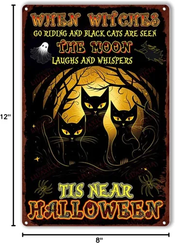 Vista 8 de Letrero de lata retro con diseño de gato negro, regalo de mamá de gato, decoración de gato negro de Halloween, regalo para amantes de los gatos