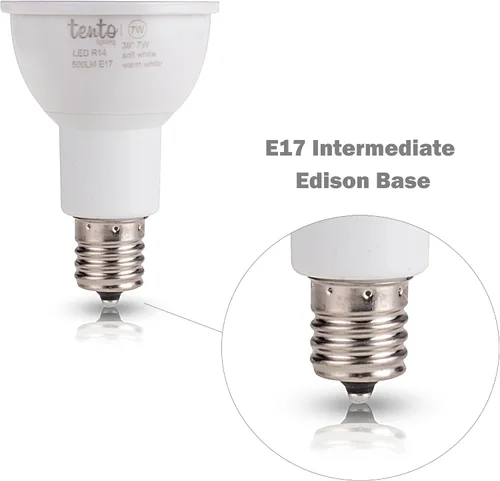Vista 6 de Tento Lighting E17 Bombilla LED R14 Reflector 5.5w 450 lúmenes base intermedia 40w bombilla halógena de repuesto blanco cálido paquete de 4