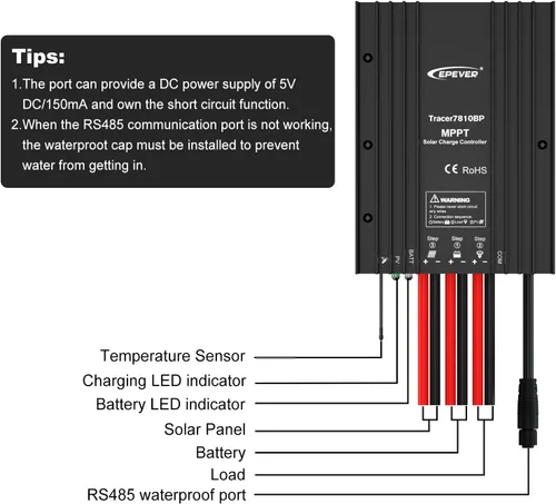 Vista 3 de EPEVER IP67 impermeable 30A MPPT controlador de carga solar 12 V 24 V Auto, entrada fotovoltaica máxima 100 Vdc, utilizado en casas rodantes