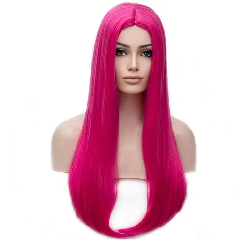 Vista 17 de Beron Peluca de pelo largo recto de 20" para disfraz de cosplay con gorro de peluca (naranja oscuro)