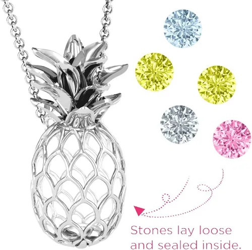 Vista 2 de Javlr - Collar con jaula de piña de plata de ley con piedras de nacimiento personalizadas