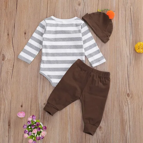 Vista 3 de Conjunto de ropa de 3 piezas para bebé recién nacido, para primer día de Acción de Gracias, traje de pavo