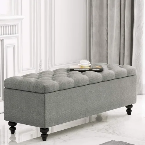 Vista 10 de HUIMO Otomana con almacenamiento, banco de tela tapizado azul de 51 pulgadas con diseño de extremo de cama con botones, capacidad de peso de 300