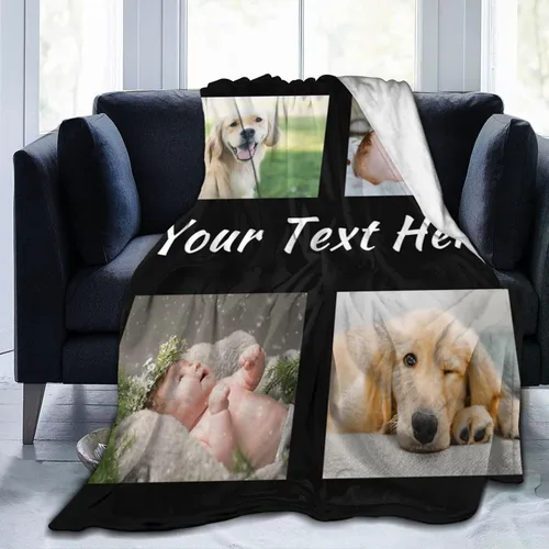 Vista 7 de Manta de cama personalizada con texto de fotos, mantas personalizadas con collage de fotos, mantas personalizadas para regalo de cumpleaños 1 Foto