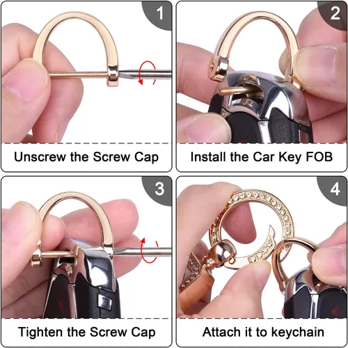 Vista 5 de Wisdompro Llavero de cuero genuino para automóvil, portallaves universal brillante para llavero FOB de cuero para mujeres, para llaves de automóvil