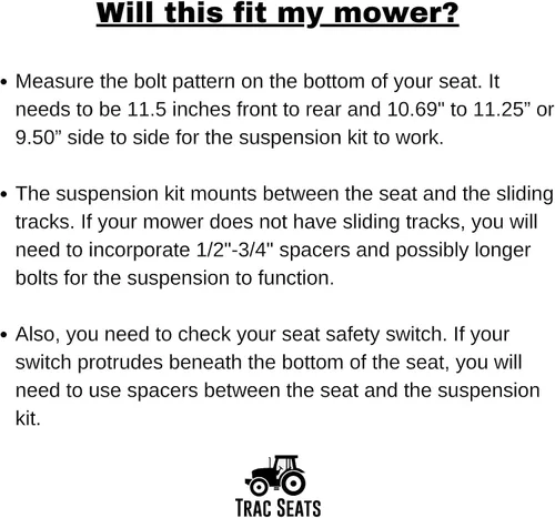 Vista 8 de TRAC SEATS Kit de suspensión de asiento fabricado en los Estados Unidos para cortacéspedes de giro cero Bad Boy – Rebel, Maverick, Rogue, Outlaw