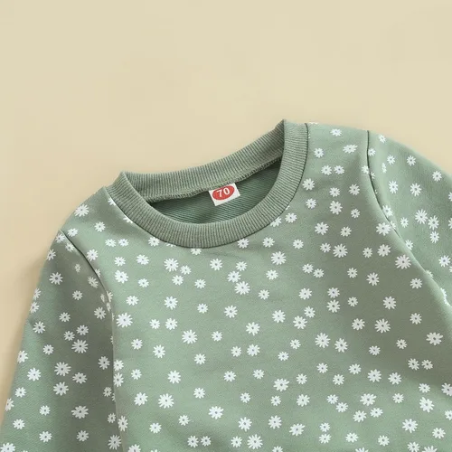 Vista 4 de Ropa para bebé recién nacida, atuendo de margaritas, camiseta de manga larga, pantalones, ropa de otoño e invierno