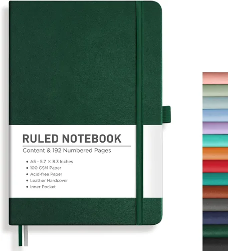 Vista 51 de RETTACY Cuaderno de diario con puntos y viñetas, 192 páginas, tamaño mediano A5 (5.7" x 8.3"), tapa dura de cuero, papel grueso de 100 gsm