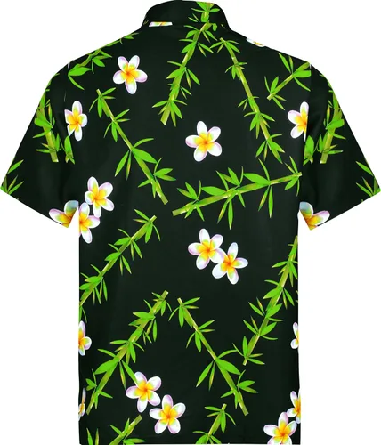 Vista 2 de HAPPY BAY Camisa hawaiana de playa con flores de verano para hombre, manga corta, tropical, con botones, para hombre
