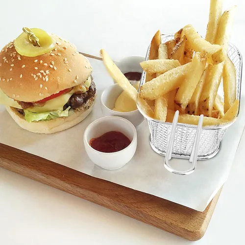 Vista 5 de Soporte de papas fritas de acero inoxidable, Mini cesta rectangular para freír, Servicio de mesa de comida frita, Herramienta de cocción de papas