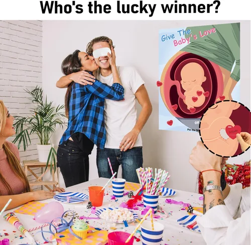 Vista 2 de Juegos de baby shower, recuerdos de fiesta, pin the heart en los juegos del bebé, decoraciones de baby shower, suministros de fiesta de cumpleaños